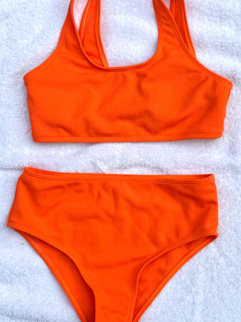 SHEIN Bright Orange Ribbed Kids Bikini Set